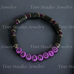 Black Sabbath Paranoid Black and Purple Beaded Bracelet - Size 7